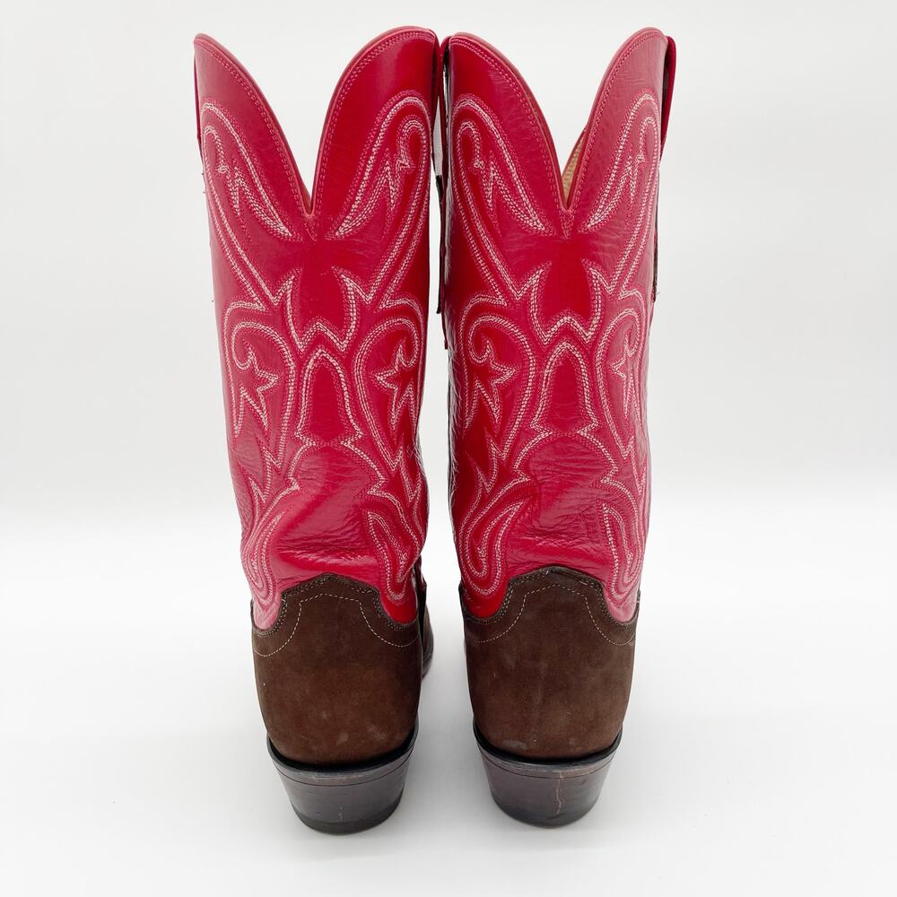 Lucchese Women’s 10 Brown Suede Red Leather Colorblock Snip Toe Cowgirl Boots - Picture 7 of 11
